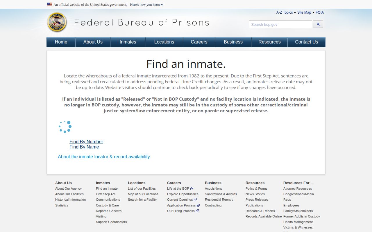 Federal Bureau of Prisons inmate locator search fields
