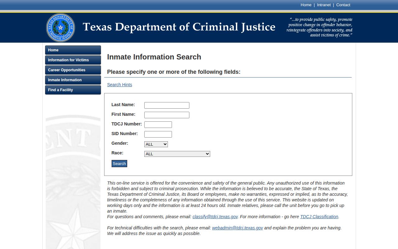 TDCJ offender search fields for Cass County released inmates