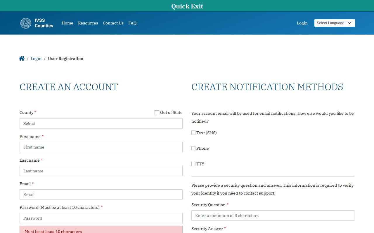 Cass County IVSS release notification account registration