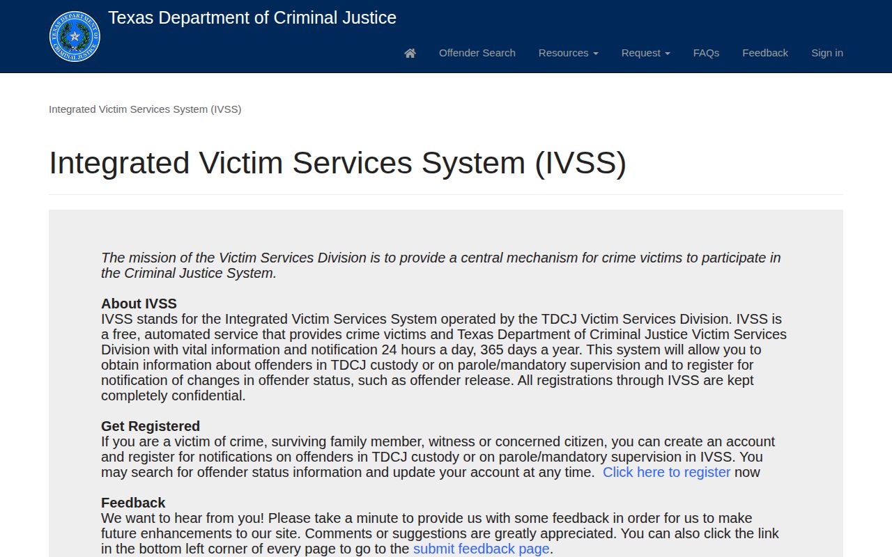TDCJ IVSS prison and parole notifications for Cass County cases
